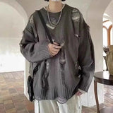 AIDASE  -  Winter New Men's Ripped Long-Sleeve Sweater American Retro Fashion Trendy Street Hip Hop Loose Casual Niche Men's Top aidase-shop