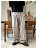 AIDASE  -  Men's Korean Light Luxury Draped Linen Wide Leg Pants Leisure Button-down Solid Color Straight Premium Elegant Sweatpants M-3XL aidase-shop