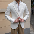 Aidase High Quality 100% Linen Italian Stylish Blazer Men Casual Breathable Half Lining Blazer Hombre Vintage Suit Jacket Pink White aidase-shop
