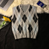 AIDASE  -  Spring Autumn Diamond Grid Candle Knitted Vest Men Women Loose Pullover Retro Outer Sleeveless Sweater Vest Aesthetic aidase-shop