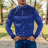 AIDASE  -  Elegant Chest Pocket Men'S Plaid Shirt Mens Fashion Casual Houndstooth Color Block Splicing Lapel Button Cuffs Camisas De Hombre aidase-shop