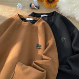 Graphic Print Waffle Sweatshirt For Men College Style Oversized Long Sleeve Pullovers Man Women Unisex Casual Sweatshirts