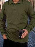 AIDASE  -  Casual Long Sleeve Polos Mens Autumn Outdoor Fashion Polo Shirt Vintage Textured Solid Color Jacquard Polo Button-up Shirts Men