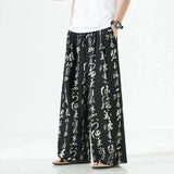Aidase Men Chinese Style Printed Characters Wide Leg Pants Summer Fashion Sports Baggy Tide Trousers Darkwear Letter Streetwear Unisex