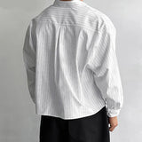 AIDASE  -  Tops 2025 Korean Style Men's Casual Simple Striped Cropped Shirt Fashion Streetwear Male Hot Selling Long Sleeved Blouse aidase-shop