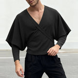 AIDASE  -  Men T Shirt Knitted Solid Color Deep V Neck Long Sleeve Casual Male Tee Tops Streetwear Fashion Camisetas S-5XL aidase-shop