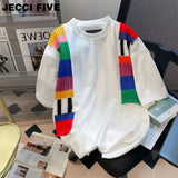 AIDASE  -  Oversized Loose 100% Cotton T Shirt  For Men Patchwork O Neck Short Sleeve Tee Top Streetwear Summer Fashion Casual T-Shirts Fat aidase-shop