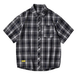 AIDASE  -  Mens Plaid Loose Label Short Sleeved Shirt Youth Fashion Cardigan Casual Shirt Chest Pocket Men'S Autumn Shirt aidase-shop