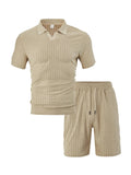 AIDASE  -  Summer New Men's Casual Sportswear Polo Shirt With A Lapel, Men's Short-sleeved Shirt And Shorts, Jacquard Texture Suit aidase-shop