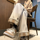 AIDASE  -  Autumn and Winter Men's Fashion Plaid Fringe Plush Solid Loose High Street Casual Comfortable Versatile Straight Leg Pants aidase-shop