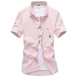 AIDASE  -  Summer men's Korean-style slim-fit embroidery small mushroom casual short-sleeved stand collar men's shirt aidase-shop