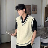 AIDASE  -  Loose Men's Knitted Sweater V-Neck Autumn Winter New Style College Wind Vest Twisted Korean Version Loose Top for Men aidase-shop