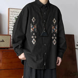 AIDASE  -  Men Shirt Printing Lapel Long Sleeve Button Loose Casual Men Clothing Streetwear Korean Style Fashion Tops Male Shirts aidase-shop