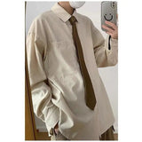 AIDASE  -  Loose Long Sve Letter Print irt Trendy Casual Outerwear for Men Autumn Winter Polyester Fiber Non-Ironed Youth Sle aidase-shop