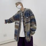 AIDASE  -  Retro Color Block Men's Knitted Sweater Loose Gradient Striped Open Cardigan Casual Style Autumn New Arrival Lazy Fashion aidase-shop