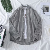 AIDASE  -  Fashion Lapel Button All-match Printed Striped Shirts Men's Clothing 2025 Autumn New Loose Casual Tops Long Sleeve Korean Shirt aidase-shop