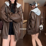 AIDASE  -  Men’s Casual PU Faux Leather Zip-Up Motorcycle Bomber Jacket with A Removable Hood aidase-shop