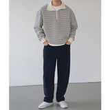 AIDASE  -  Half Zipper Lapel Striped Sweatshirt Men Pullover Autumn New Korean Version Contrast Color Loose Casual Long Sleeve Sweatshirts aidase-shop