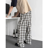 AIDASE  -  Black Plaid Casual Pants Baggy Elastic Waist Pockets Student Unisex Hip Hop Loose Trousers Oversize Men Sweatpants Fashion aidase-shop
