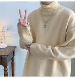 AIDASE  -  Men's High Ne Knitted Sweater Pure Color Loose Fit Winter Warm Trendy Hong Kong Sle Underwear Casual Long Sve Top aidase-shop