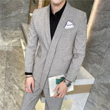 Aidase Asymmetry Blazer Spring Blazer High Quality Personalized Lattice Suit Wedding Dress Two Piece Men Tuxedo Suit aidase-shop