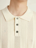 AIDASE  -  Summer Casual Buttoned Polo Neck Knit Top Men Vintage Crochet Knitted Polo Shirt Stylish Mens Short Sleeve Slim Polo Shirts aidase-shop