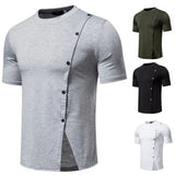 AIDASE  -  Men's Casual and Fashionable Short Sleeved T-shirt with Button Decoration on The Hem, Split Round Neck Short Sleeved T-shirt