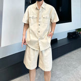 AIDASE  -  Trendy New Male Sets Summer Short Sleeve Single Breasted Denim Shirt Stylish Thin Shorts Men's Two-Piece Tide 21E6403 aidase-shop