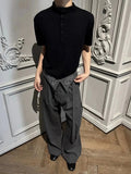 AIDASE  -  Men's High-Waist Striped Pleated Pants Slight Flare Straight Leg Embroidery Large Pockets Flowing Sash for Spring/Autumn aidase-shop
