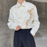 Aidase Autumn High-end Jacquard Embroidered Bamboo Shirt Men's Long-sleeved Niche Buckle Design Retro New Chinese Style Shirt Urban aidase-shop