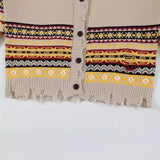 Aidase Retro Rainbow Striped Cardigan Sweater Men's Autumn New Trendy Su Outwear Y2k Knitwears Oversize Raw Edges Frayed Sweatercoat aidase-shop