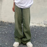 AIDASE  -  Green Washed Loose Straight Leg Jeans Men Women Style Retro American New Model Street Fashion Long Pants for All Seasons aidase-shop