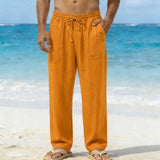 AIDASE  -  Men's Linen Textured Beach Pants Loose Fit Drawstring Casual Trousers with Side Pockets aidase-shop