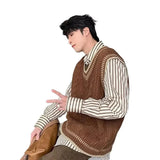 AIDASE  -  Loose Men's Knitted Sweater V-Neck Autumn Winter New Style College Wind Vest Twisted Korean Version Loose Top for Men aidase-shop