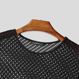 AIDASE  -  Men T Shirt Mesh Transparent O-neck Short Sleeve Lace Up Male Tee Tops Streetwear Summer 2025 Fashion Sexy Men Clothing aidase-shop