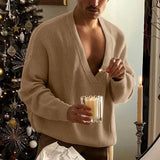 AIDASE  -  Men Sweater Autumn Solid Color Knitted V Neck Long Sleeve Male Pullovers Streetwear 2025 Fashion Casual Men Clothing aidase-shop
