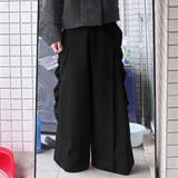 AIDASE  -  Men Pants Solid Color Elastic Waist Joggers Casual Ruffle Trousers Men Streetwear Loose Fashion Male Wide Leg Pants aidase-shop
