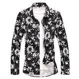 AIDASE  -  New Men's Shirt Autumn Stretch Print Large Size Long Sleeve Flower Shirt, Blue, White, Black Shirt Asia Size M-7XL aidase-shop