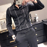 Aidase Fashion Men Shirt Elastic Korean Version Trend Striped Long-Sleeved Shirt Basic Hot Free Casual Dress Short-Sleeved Shirt aidase-shop