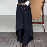AIDASE  -  Korean Retro Trousers Skirt Solid Button Top Japanese Style New Men Women Irregular Design Pants Oversized Hakama Aesthetic aidase-shop