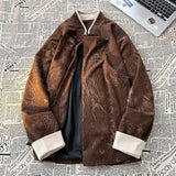 AIDASE  -  Corduroy Retro Classic Jacket Top New Men's Chinese Style Dragon Pattern Jacquard Loose Shirt Aesthetic Academy Vintage Coat