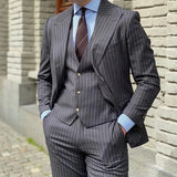 Aidase Dark Gray Men's Suit 3 Pieces Blazer Vest Pants Double Breasted Peaked Lapel Pinstripes Wedding Groom Formal Costume Homme aidase-shop