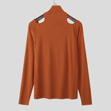 AIDASE  -  Men T Shirt Solid Zipper Knitted Off Shoulder Turtleneck Long Sleeve Male Tee Tops Streetwear Fashion Casual Camisetas aidase-shop