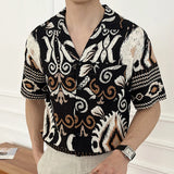 AIDASE  -  Men's Cuban Collar Printed Short Sleeved Shirt Loose Wrinkle Resistant 2025 Contrast Color Single Breast Male Tops aidase-shop