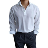 AIDASE  -  Men's Light Blue Polo Shirt Long Sleeve Casual Loose Fit Button Up Collared Top aidase-shop