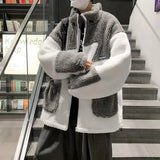 AIDASE  -  Casual Men's Lamb Velvet Cotton Jacket Loose Fit Street Style Autumn Winter Versatile Cotton Coat Color Block Trendy Workwear aidase-shop