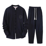 AIDASE  -  Day Man Suit Chinese Men Fall Linen Suit Men'S Chinese Tang Suit Two Piece Set Of Retro Disk Cotton Tea Zen Clothing 007 Suit aidase-shop