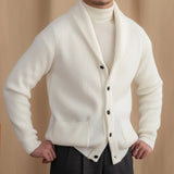 Aidase Winter British Retro Sweater Cardigan Warm Coat Men Single Breasted Top Cardigan Pocket Knitting Sweaters Solid Color Sweater
