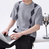 AIDASE  -  Men's Fashion Graphic Print Knit T Shirts Spring Summer Casual O Neck Short Sleeve T-shirt Vintage Mens Knitting Pullover aidase-shop