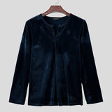 AIDASE  -  Men T Shirt Solid Color V Neck Long Sleeve Velour Casual Male Tee Tops Streetwear 2025 Loose Fashion Men Clothing S-3XL aidase-shop